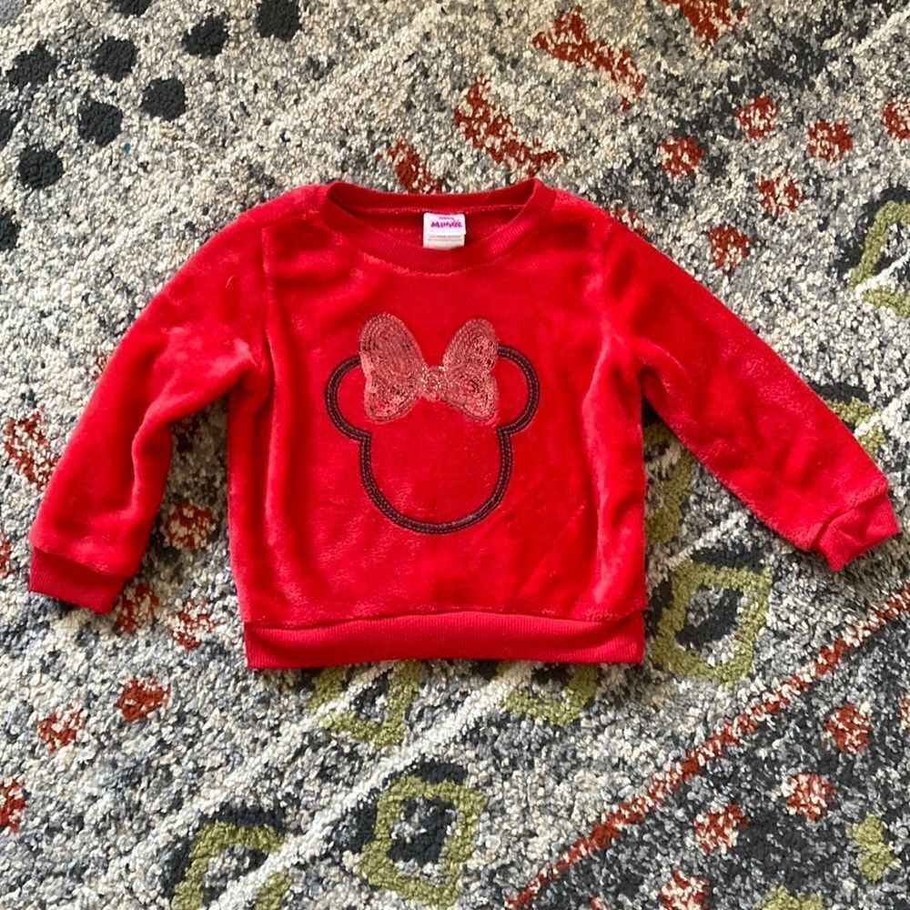 Toddler Minnie Mouse Sweater Red Fuzzy Sweatshirt size 3T